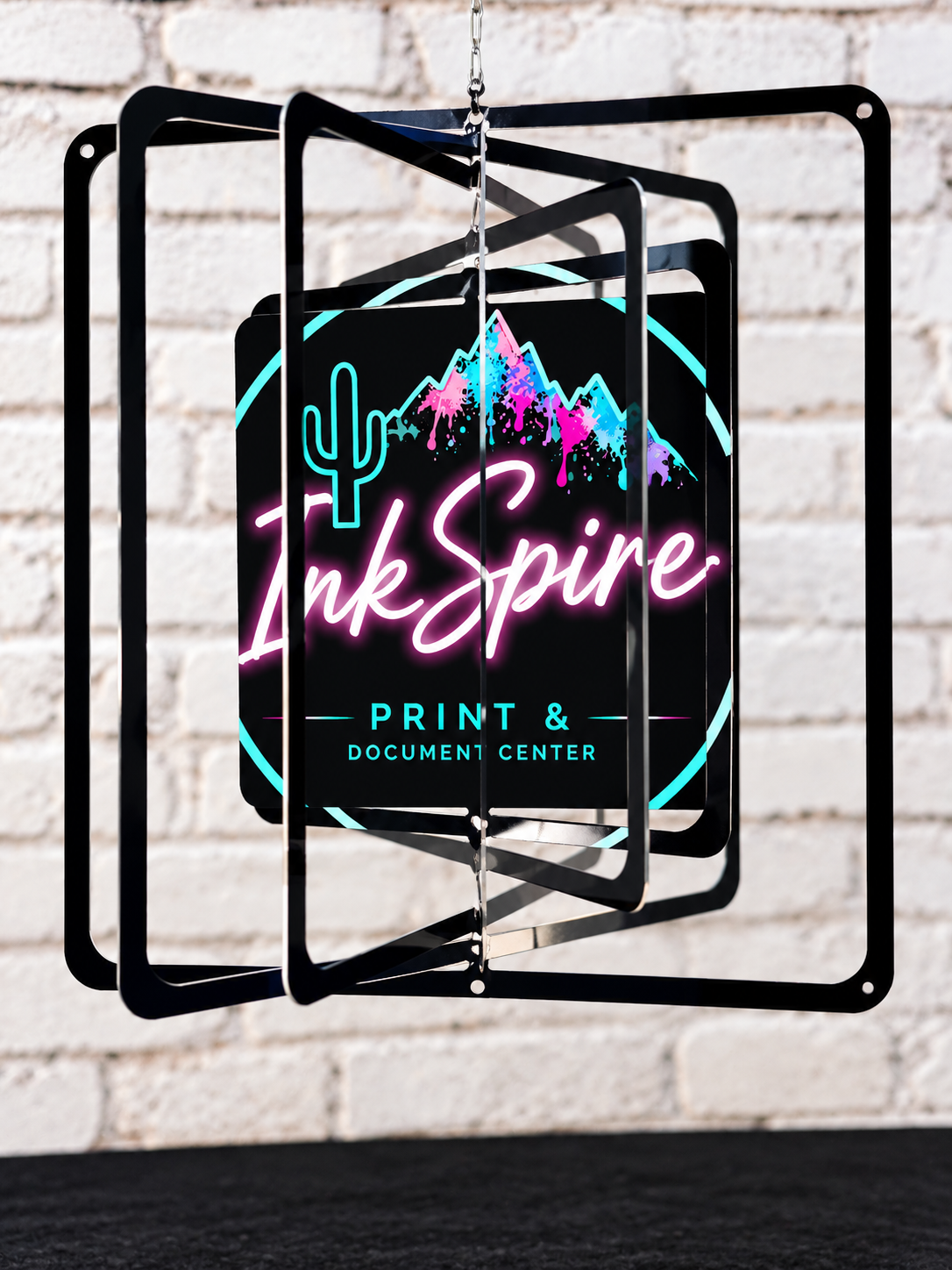 Custom hanging wind spinner created by InkSpire